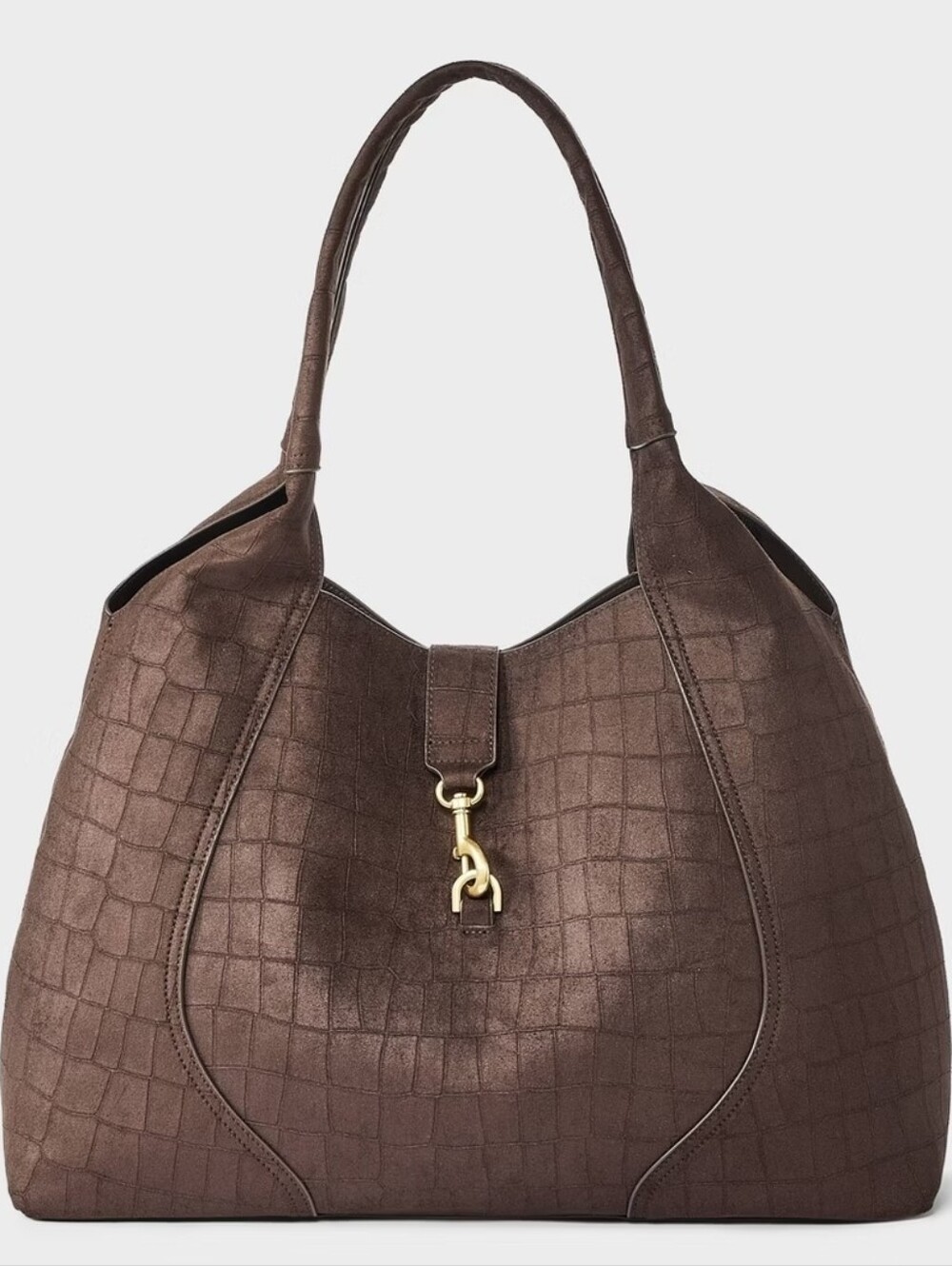 Faux Suede Navy Shoulder Hobo Bag with Gold Hardware